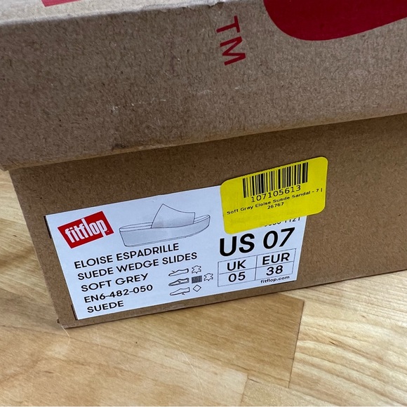 NEW Fitflop Eloise Espadrille Suede Leather Wedge Slide Sandals Soft Grey Size 7 - Picture 3 of 13